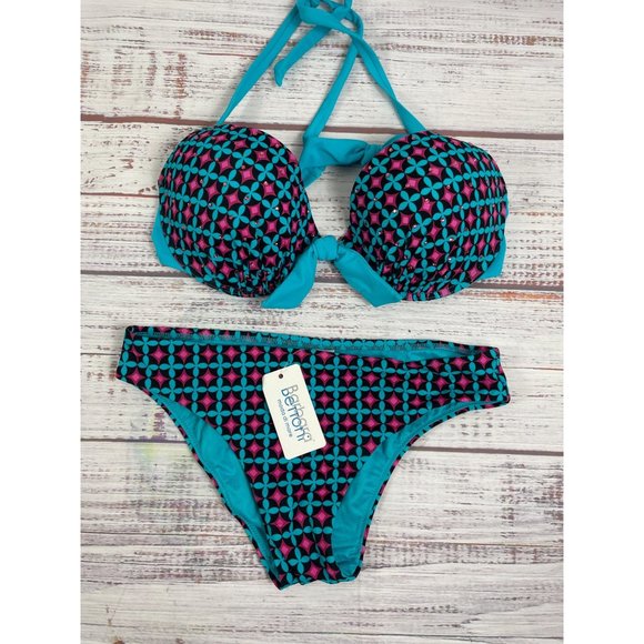 Women's NWT Barbara‎ Bettoni  Blue Pink and Black Bikini sz Small f - Picture 1 of 4